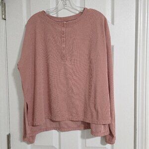 HALARA Women's Light Pink Button Front Thumb Hole Waffle Sweatshirt Medium